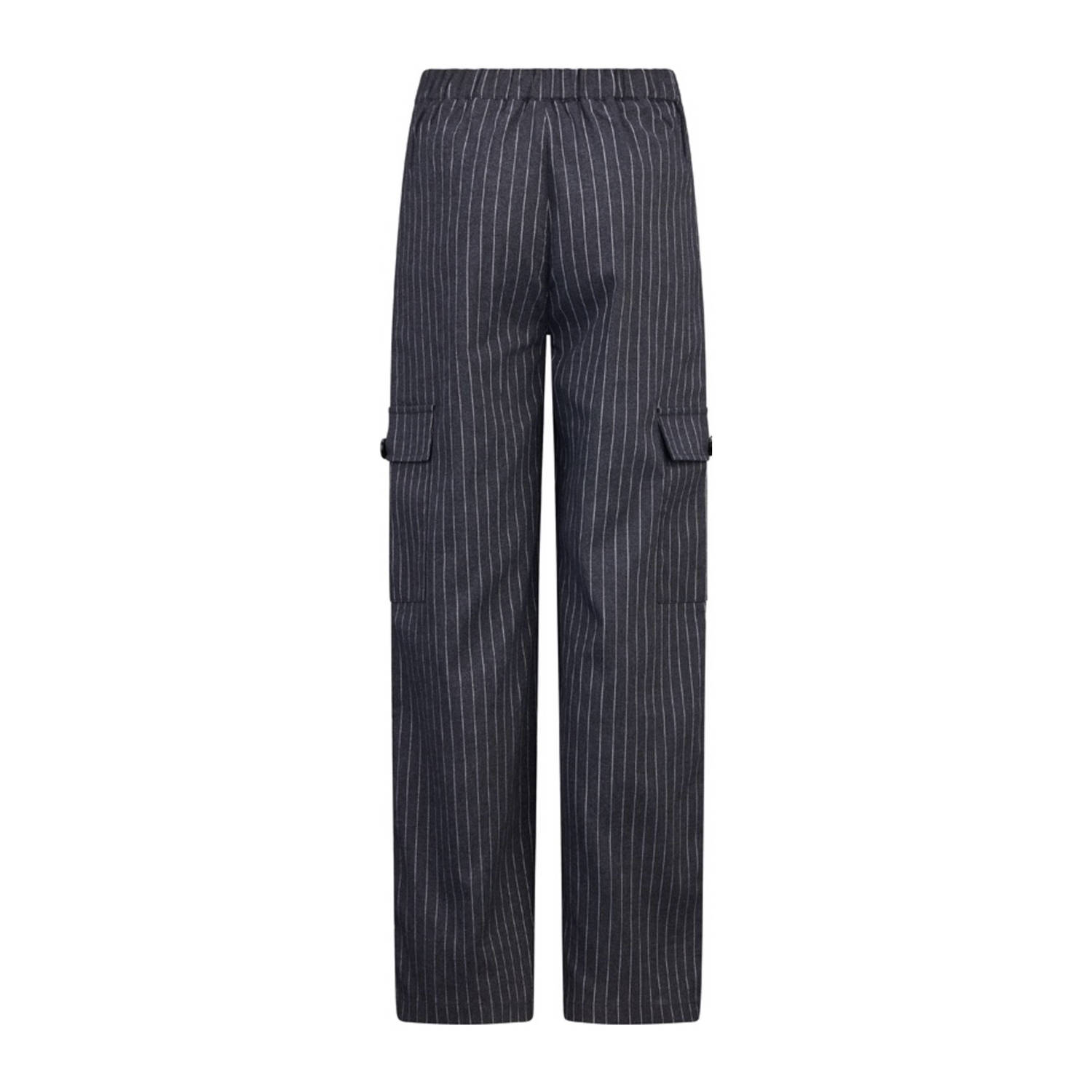 Retour Jeans high waist loose fit cargobroek Vera met krijtstreep staalgrijs