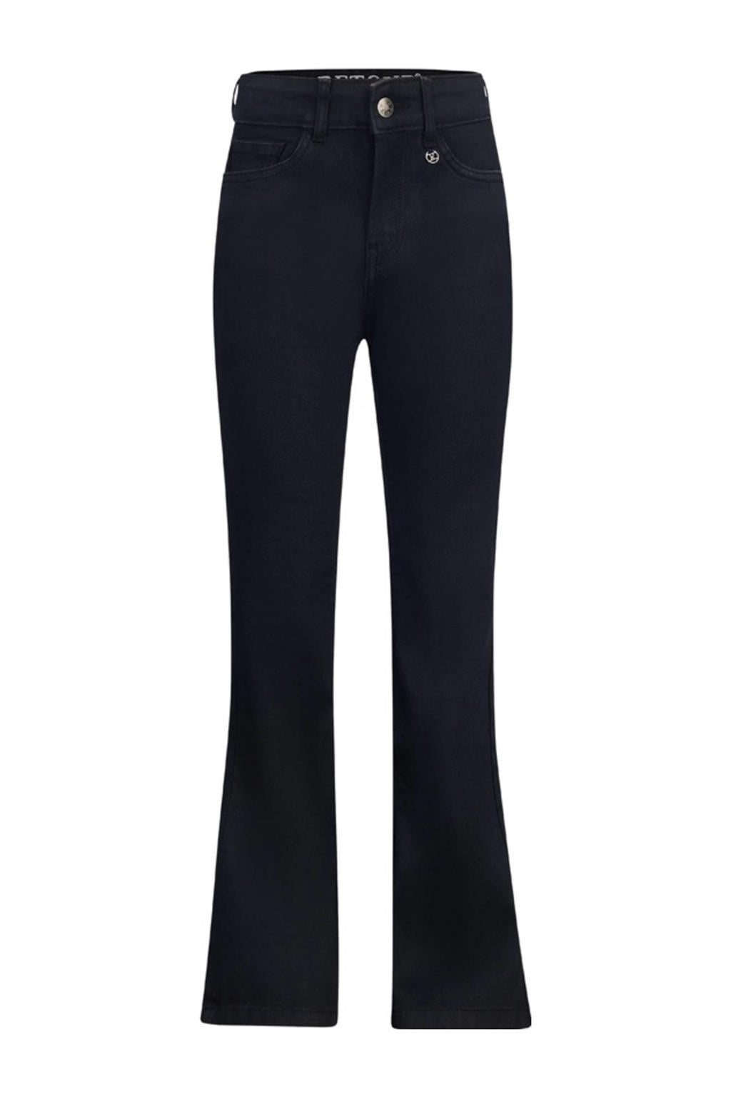 Black denim meisjes Retour Jeans high waist flared jeans Mikkie black van denim met rits- en drukknoopsluiting en effen