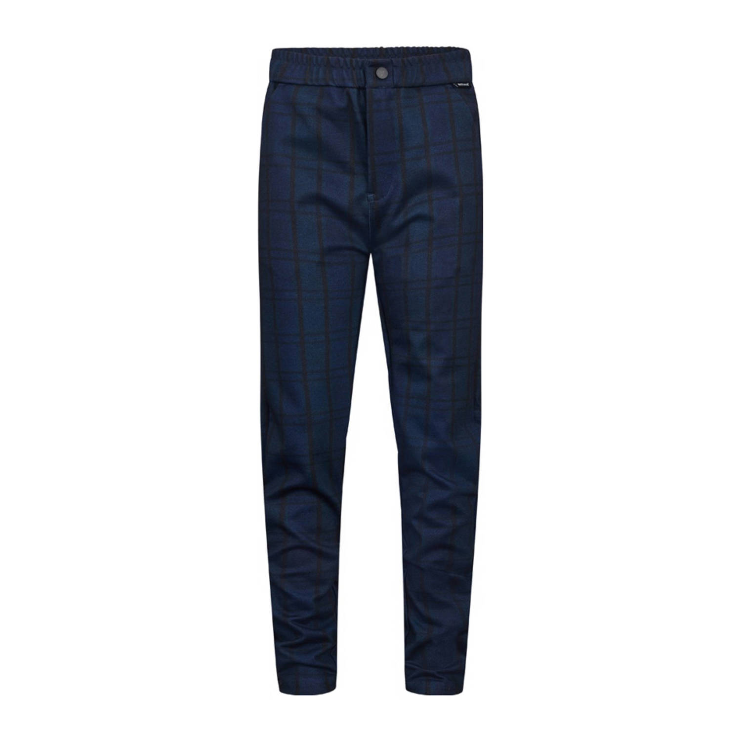 Retour Jeans geruite straight fit broek Rio donkerblauw