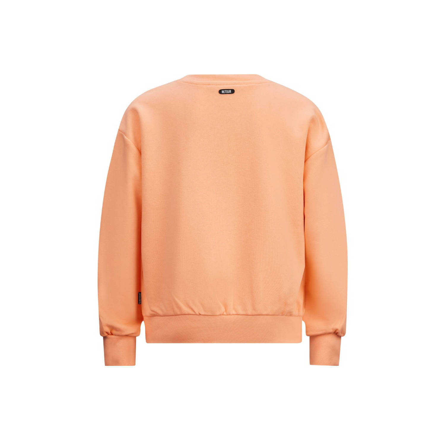 Retour Jeans sweater Halle met tekst en borduursels lichtoranje