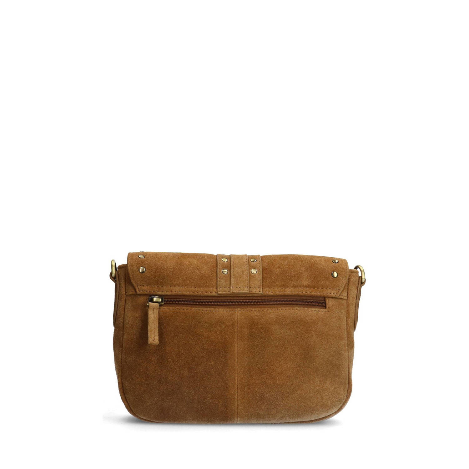 Manfield suede crossbody tas met studs cognac