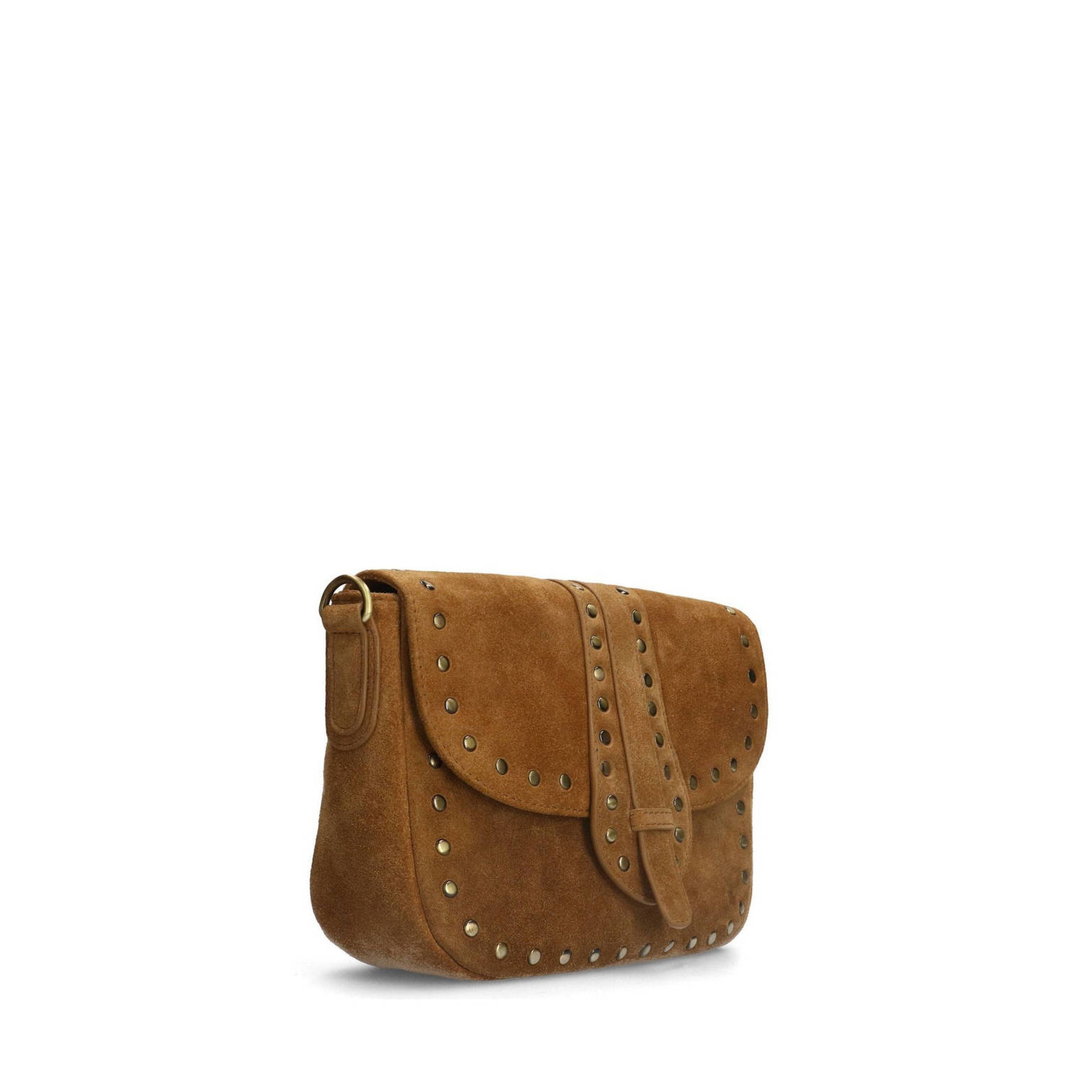 Manfield suede crossbody tas met studs cognac