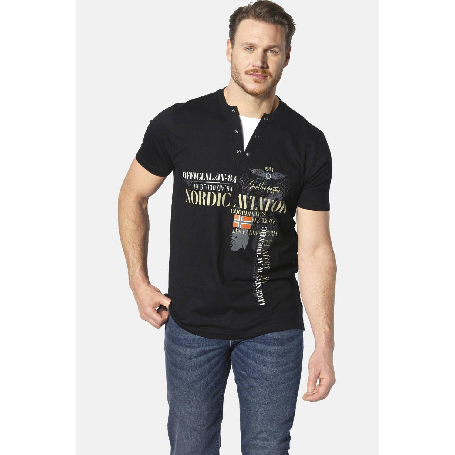 Jan Vanderstorm T-shirt ULJAS Plus Size met printopdruk zwart