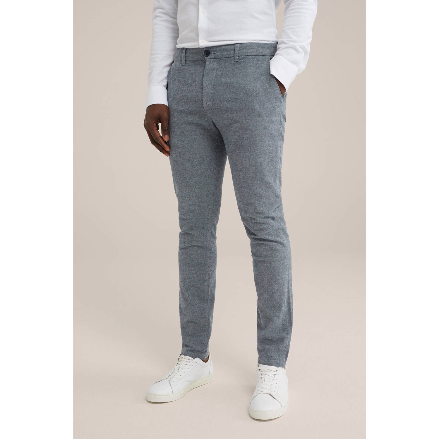 WE Fashion slim fit pantalon grey blue