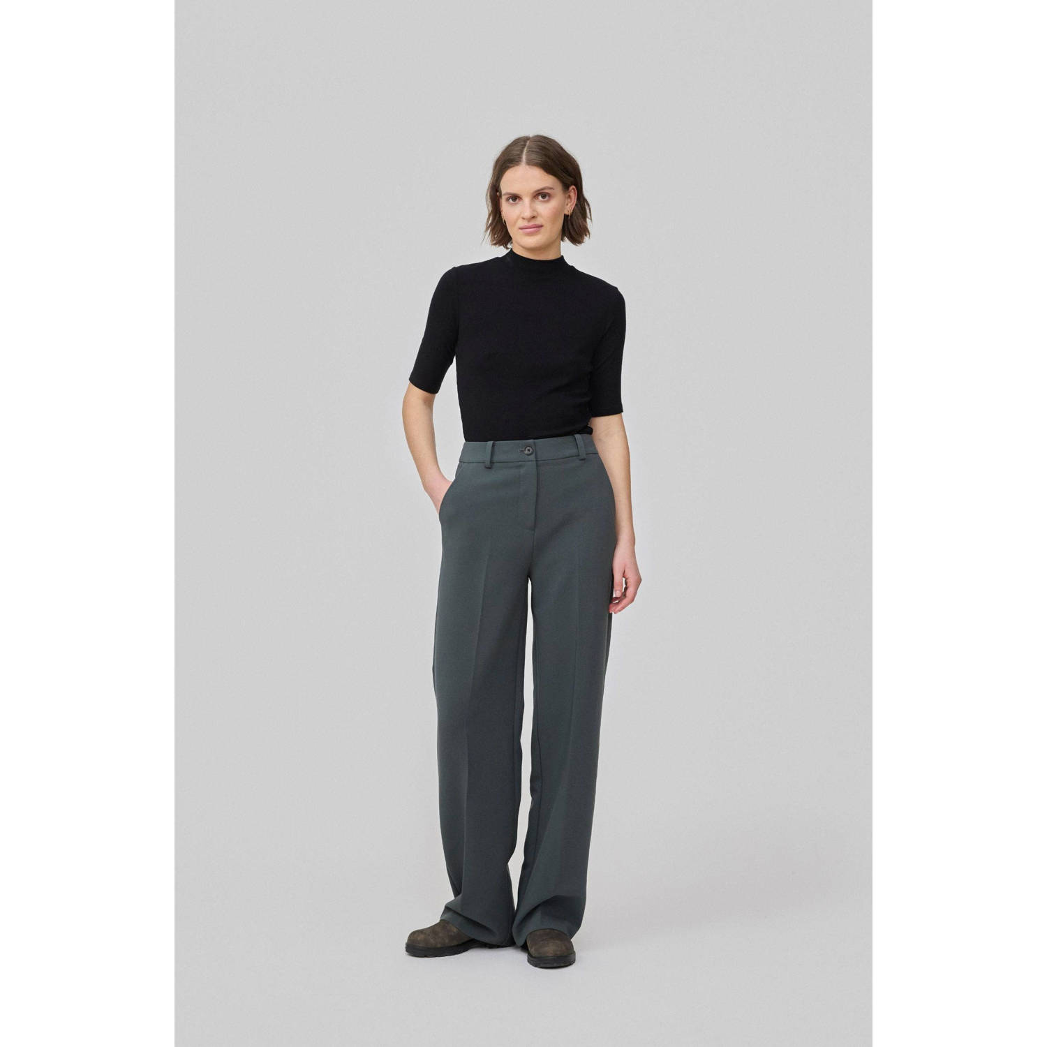 Modström straight fit pantalon Gale donkergroen