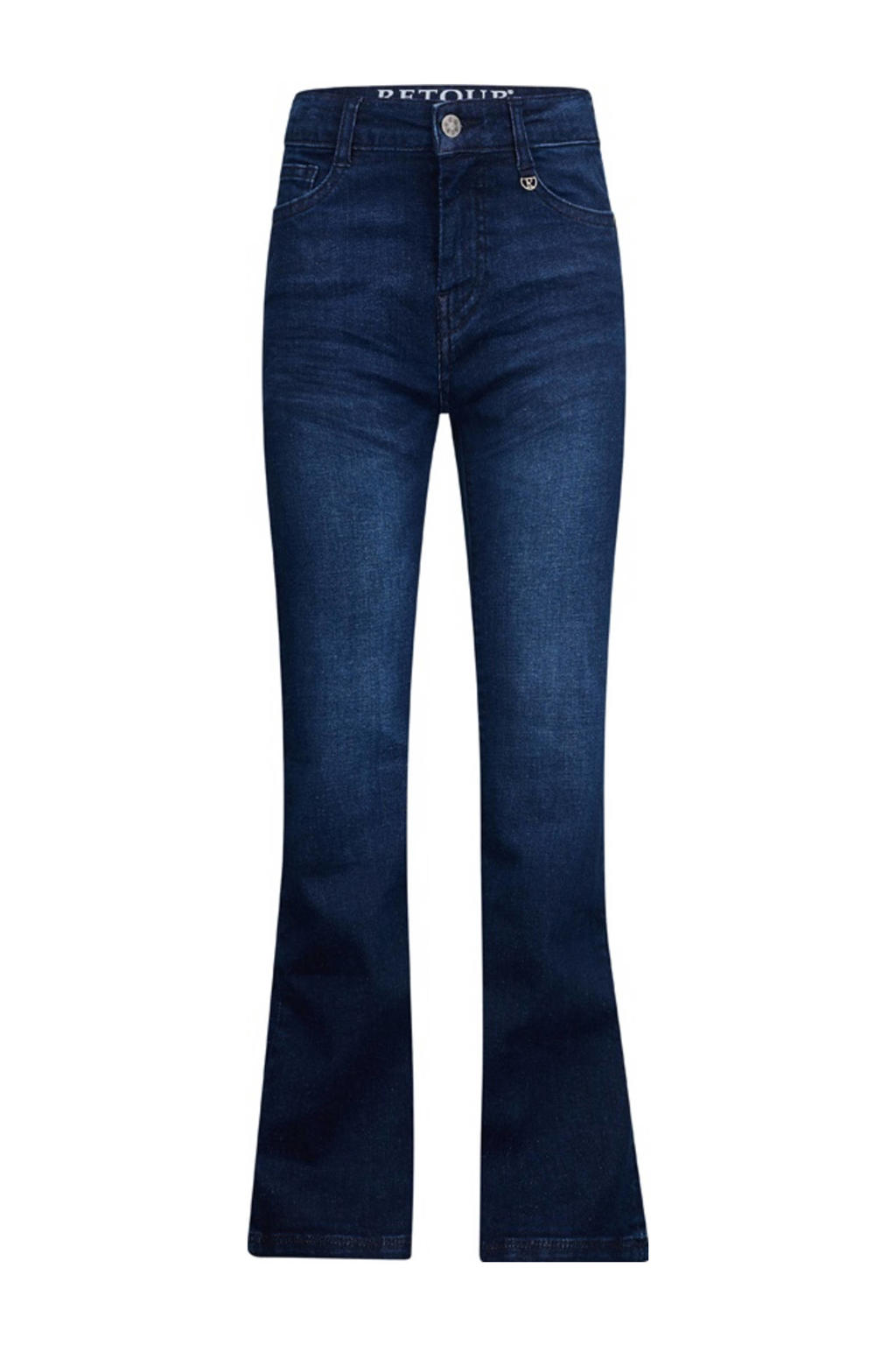 Dark blue denim meisjes Retour Jeans high waist flared jeans Sidi dark blue van stretchdenim met effen