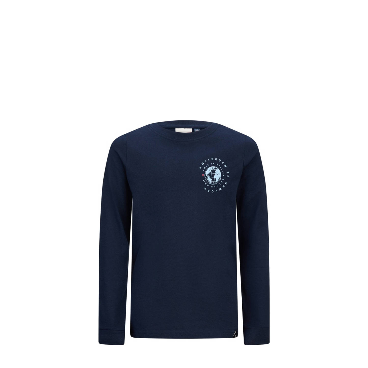 Retour Jeans longsleeve Ossian met backprint donkerblauw Jongens Katoen Ronde hals 158 164