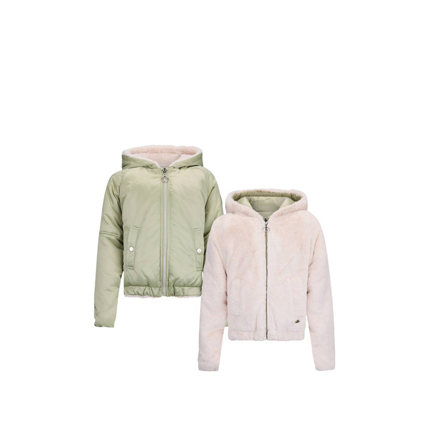 Retour Jeans reversible gewatteerde imitatiebont tussenjas Zoumi beige zachtgroen