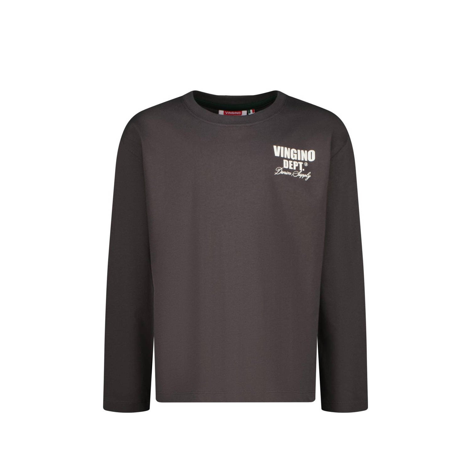 VINGINO longsleeve Basic met printopdruk grijs Jongens Katoen Ronde hals 104