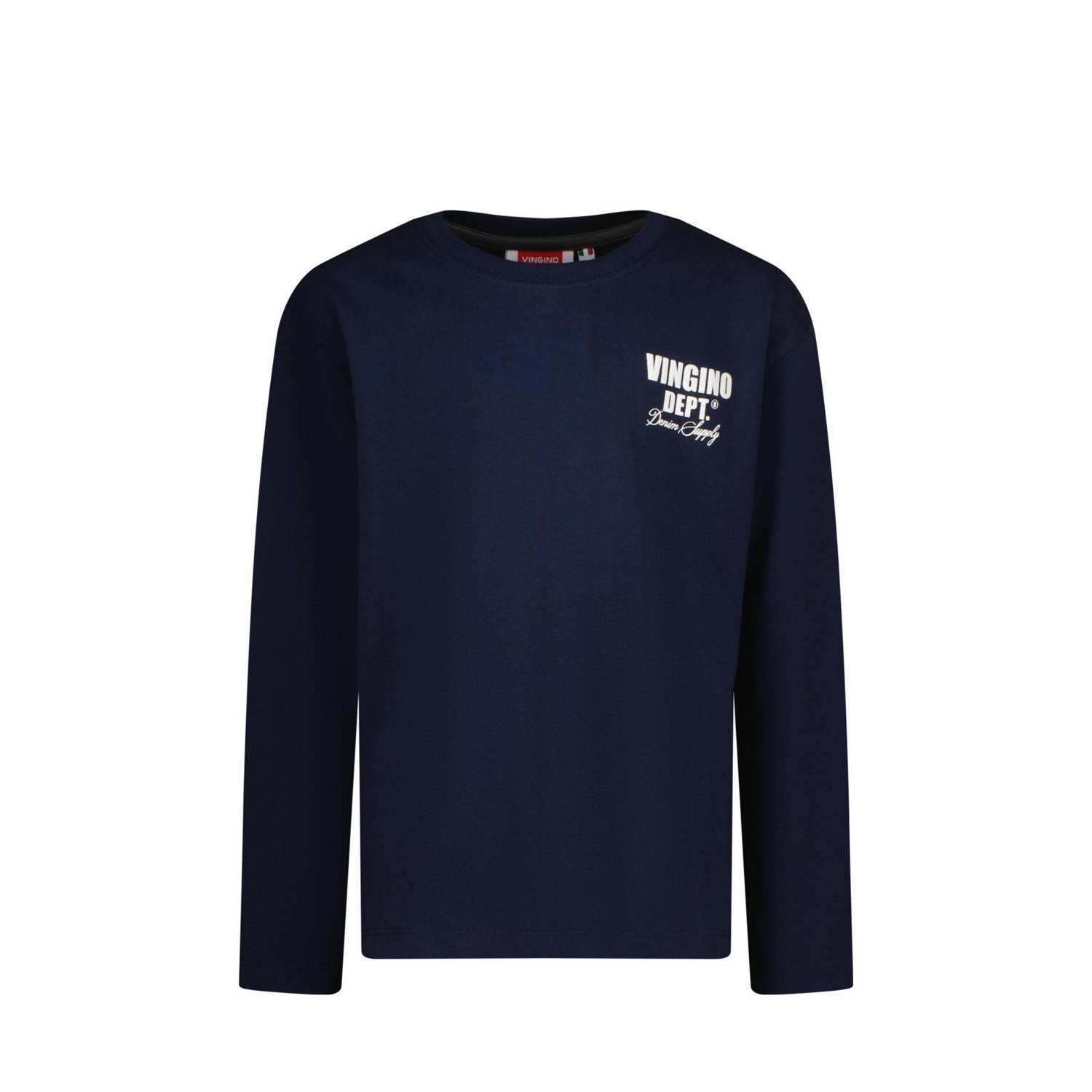 VINGINO longsleeve Basic met printopdruk donkerblauw Jongens Katoen Ronde hals 104