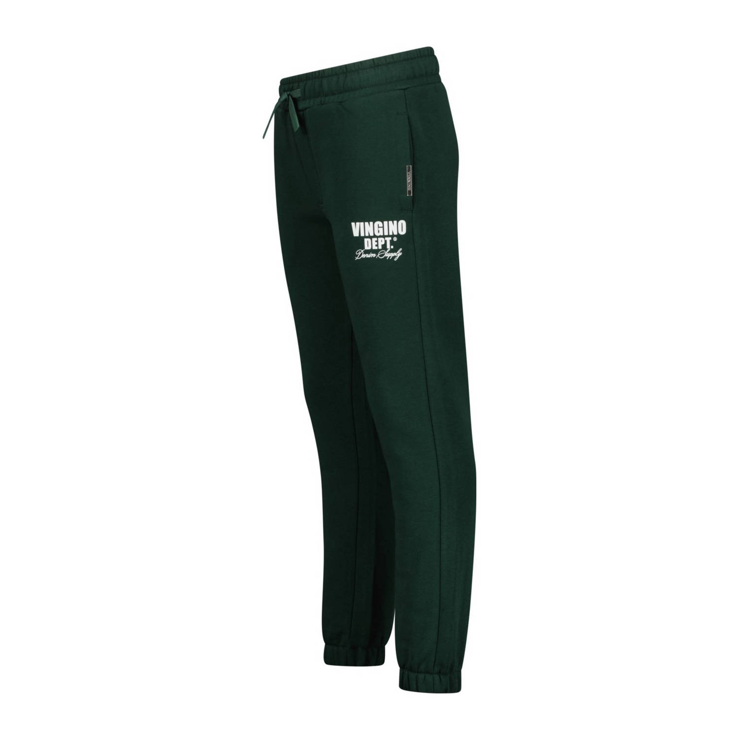 Vingino tapered fit joggingbroek Basic met printopdruk donkergroen