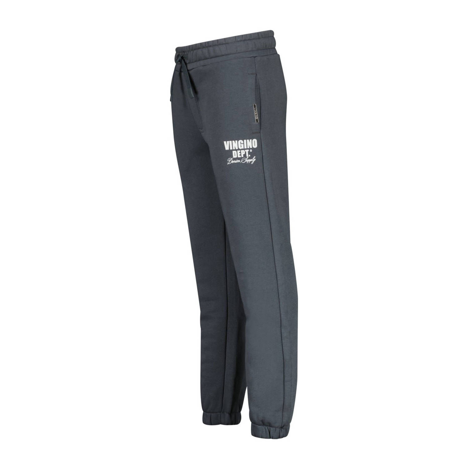 Vingino tapered fit joggingbroek Basic met printopdruk donkergrijs