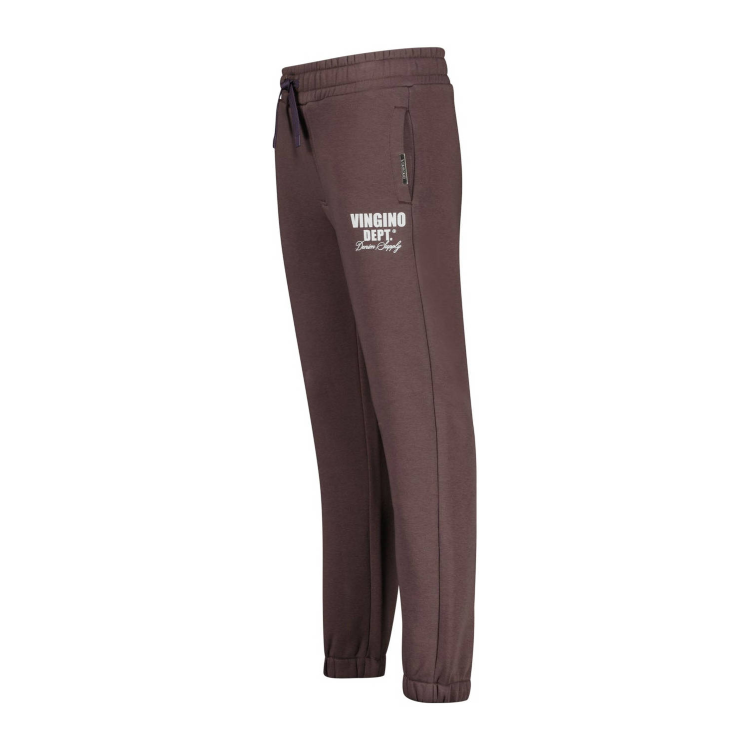 Vingino tapered fit joggingbroek Basic met printopdruk aubergine