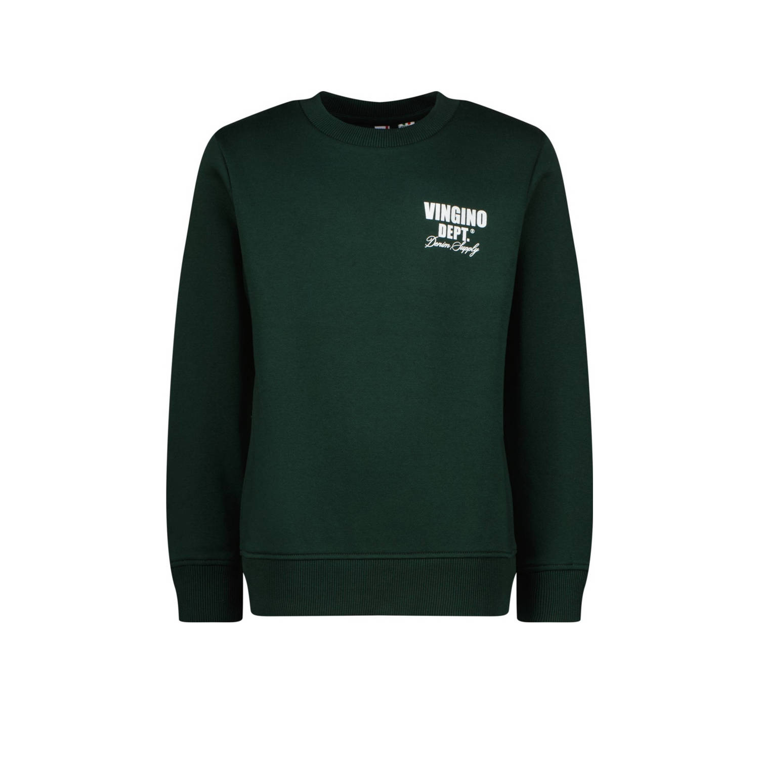 VINGINO sweater Basic met printopdruk donkergroen Printopdruk 104