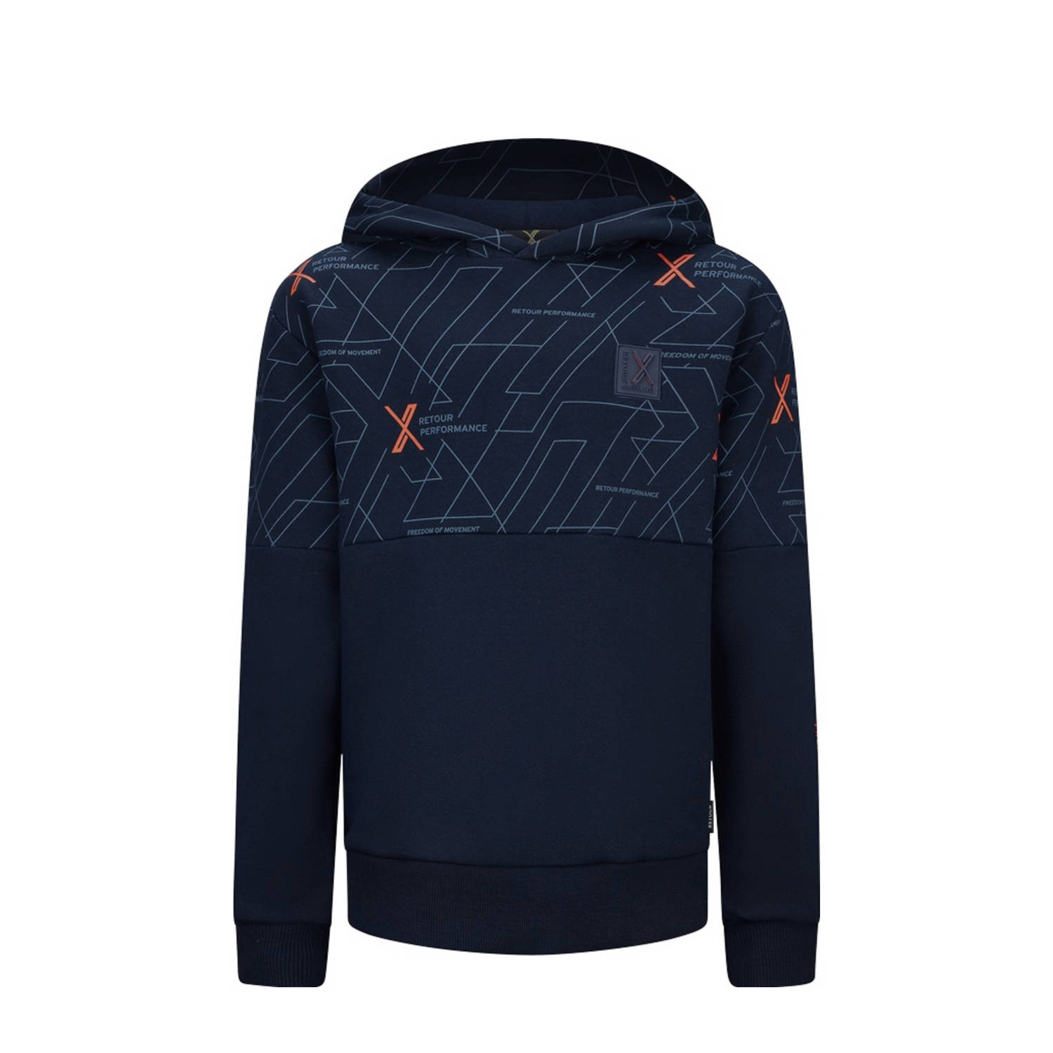 Retour Jeans Retour Performance hoodie Playoff met all over print donkerblauw