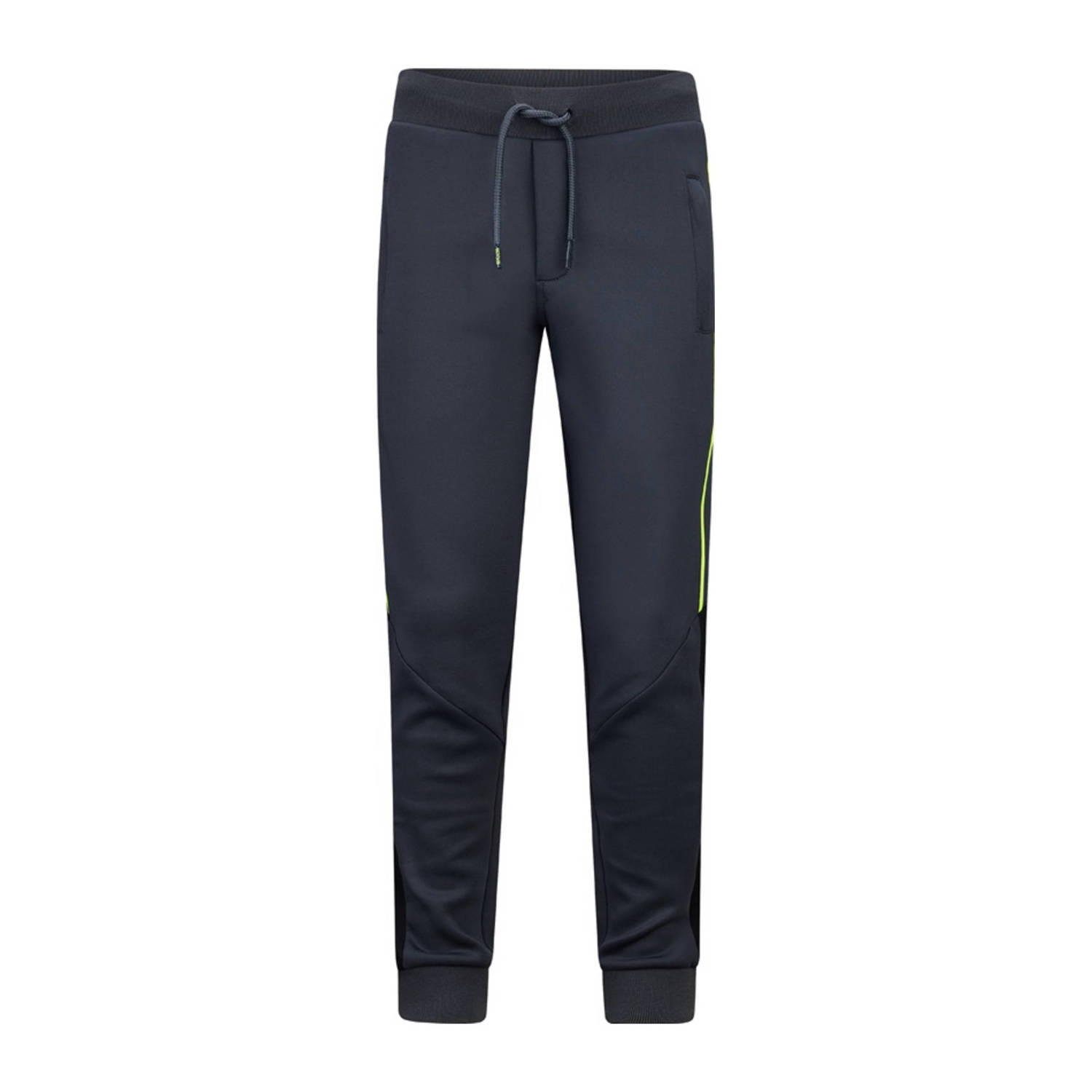 Retour Jeans Retour Performance slim fit joggingbroek Runner met zijstreep donkergrijs neongeel
