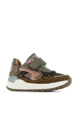 leren sneakers brons/zwart