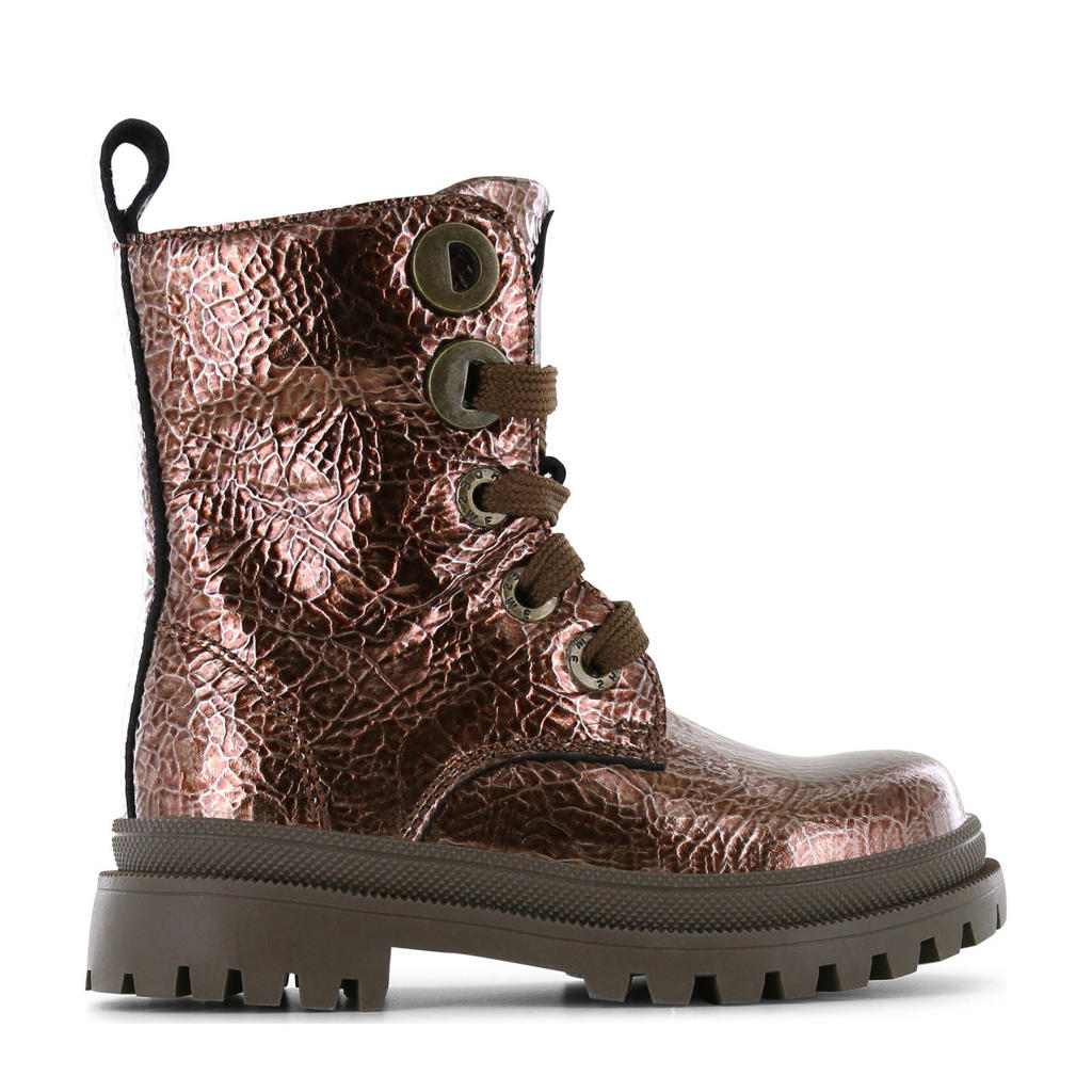 Koperkleurige meisjes Shoesme leren veterboots met rits- en vetersluiting en effen