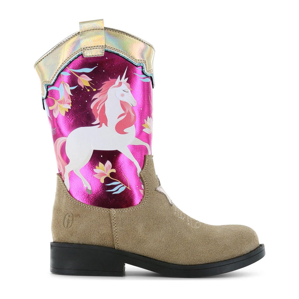 Beige en fuchsia meisjes Shoesme suède cowboylaarzen met ritssluiting