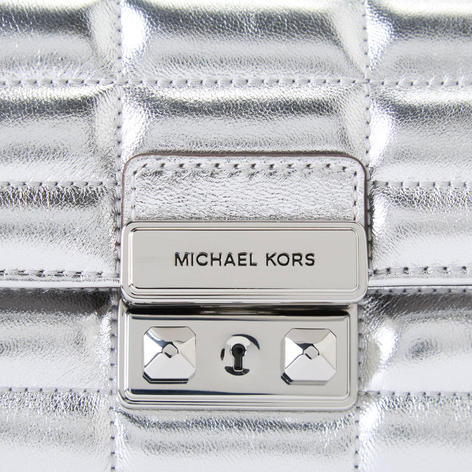 Michael Kors leren mini crossbody tas Tribeca zilverkleurig