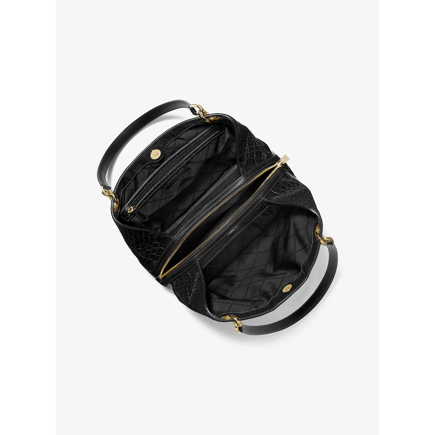 Michael Kors leren shopper Kensington met crocoprint zwart