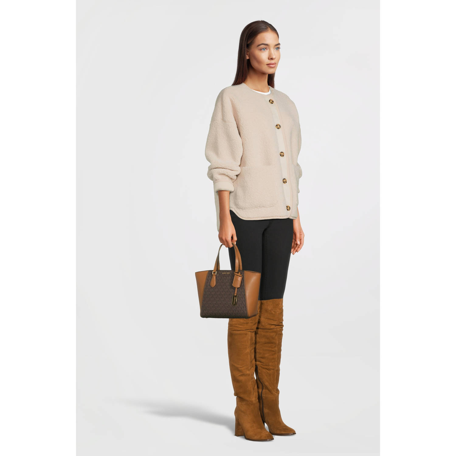 Michael Kors handtas Taryn met logoprint donkerbruin