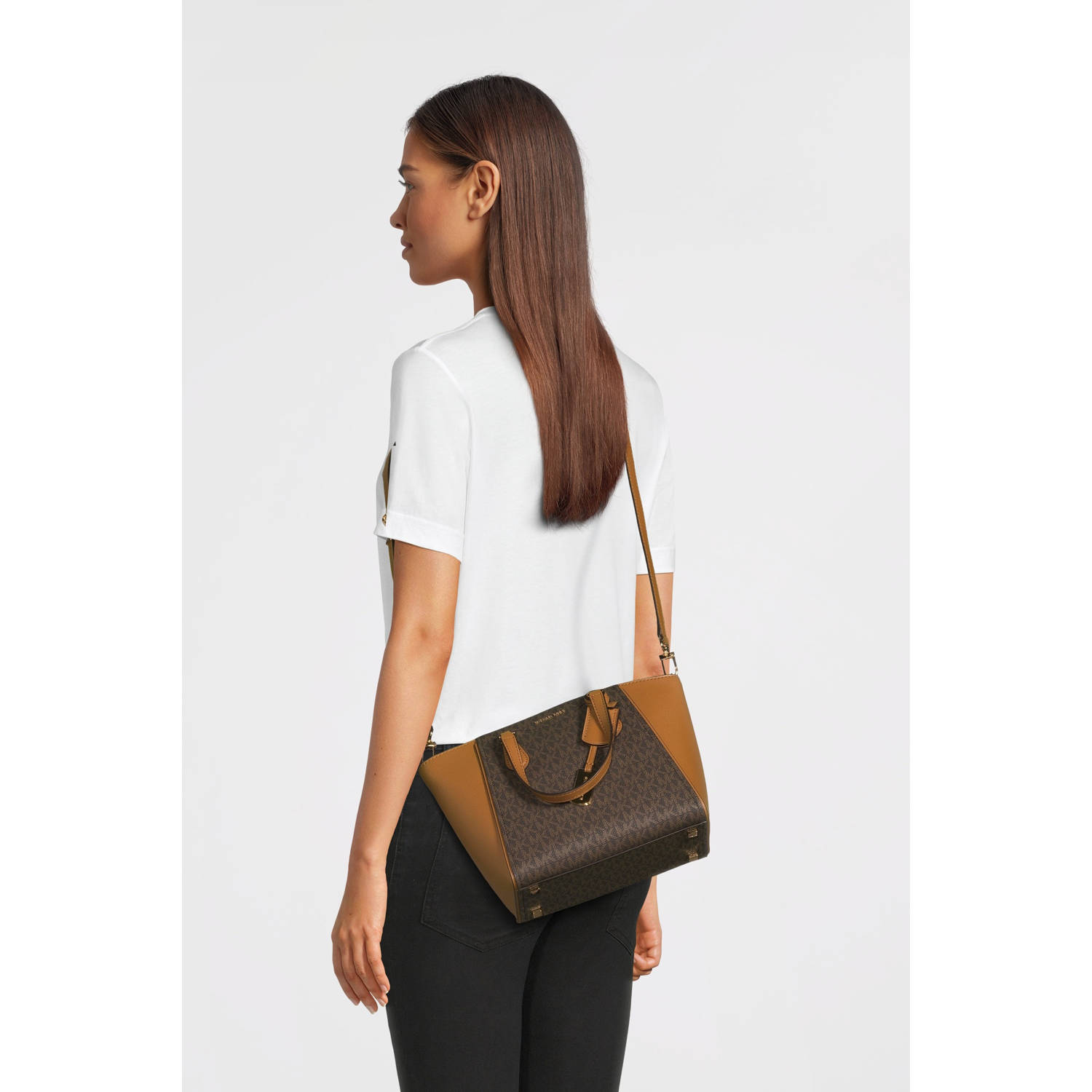 Michael Kors handtas Taryn met logoprint donkerbruin