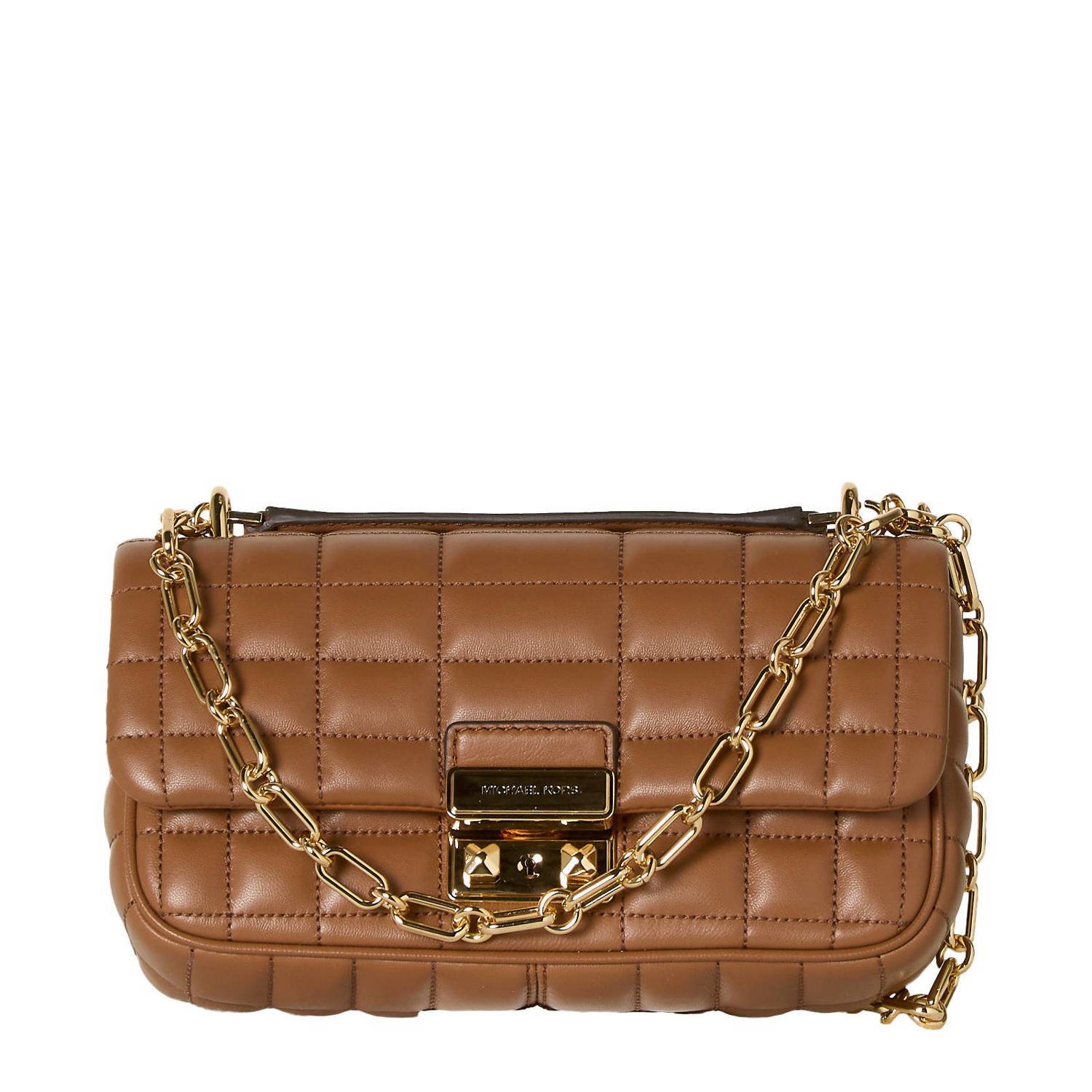 Michael Kors leren doorgestikte crossbody tas Tribeca cognac