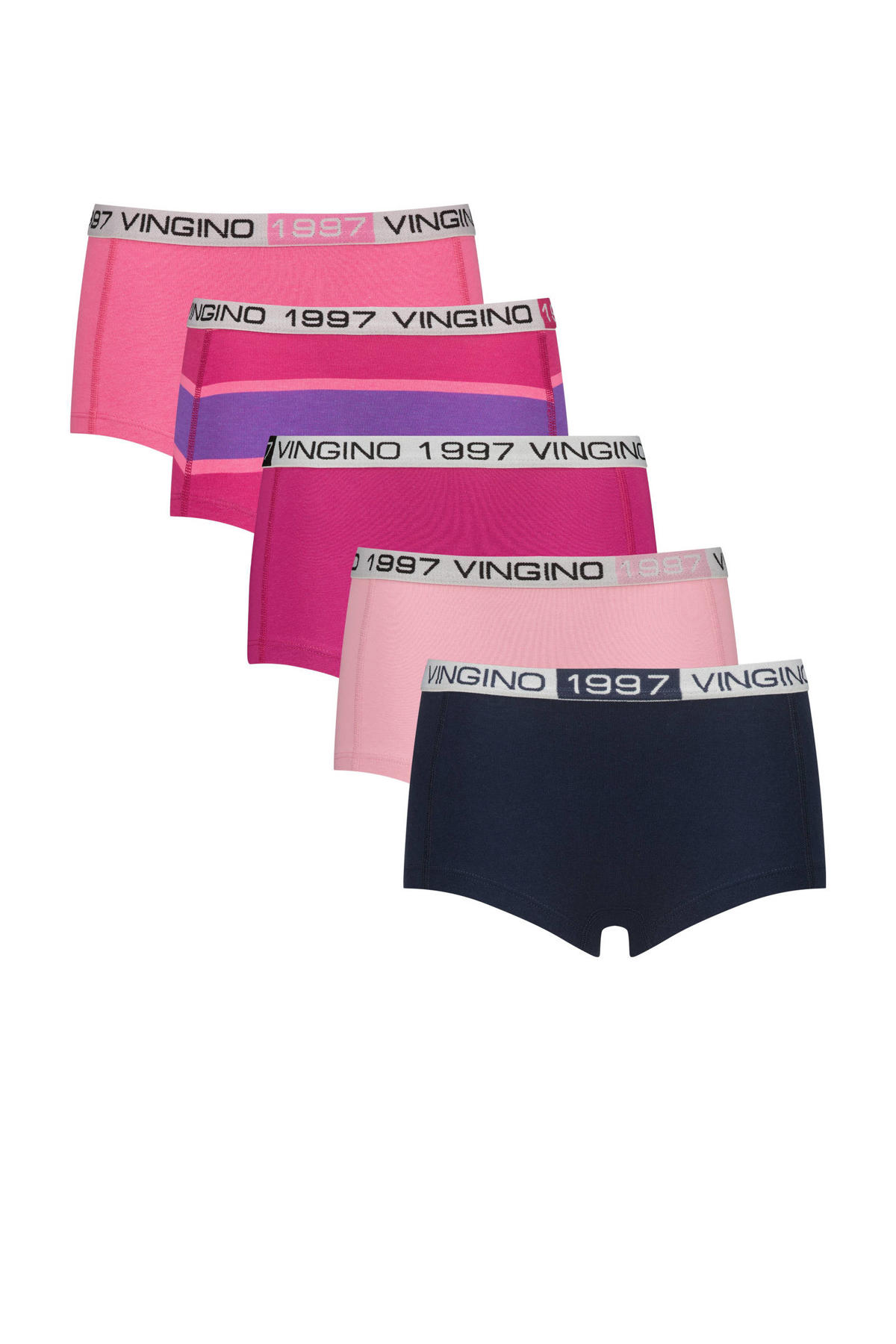 Vingino short Stripe - set van 5 fuchsia/multicolor | wehkamp