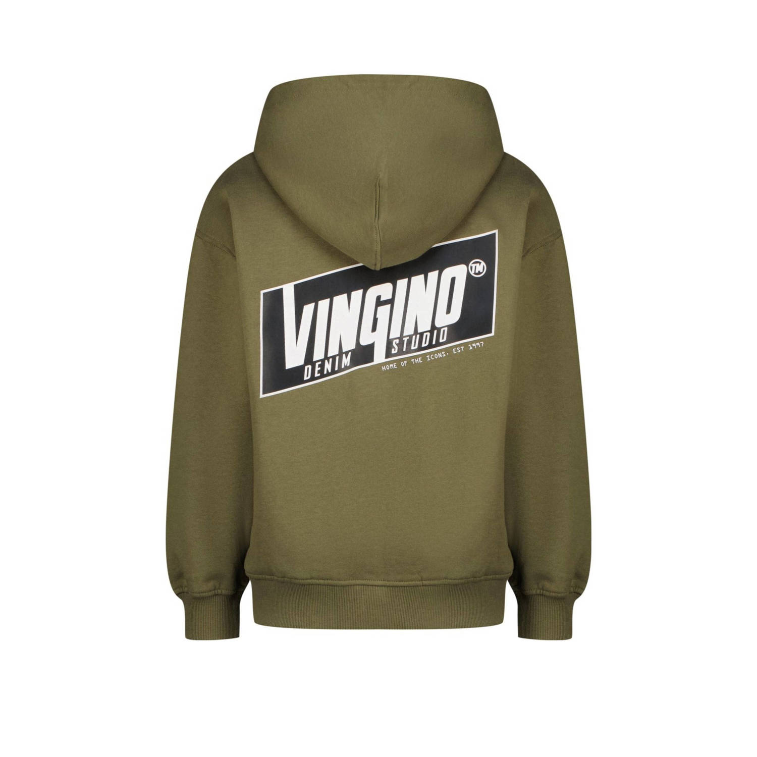 Vingino sweatvest Ovio met backprint armygroen