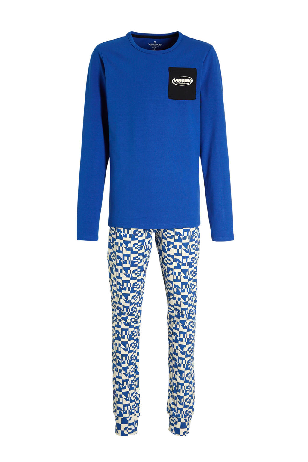 Vingino   pyjama Wopi met all over print kobaltblauw/wit
