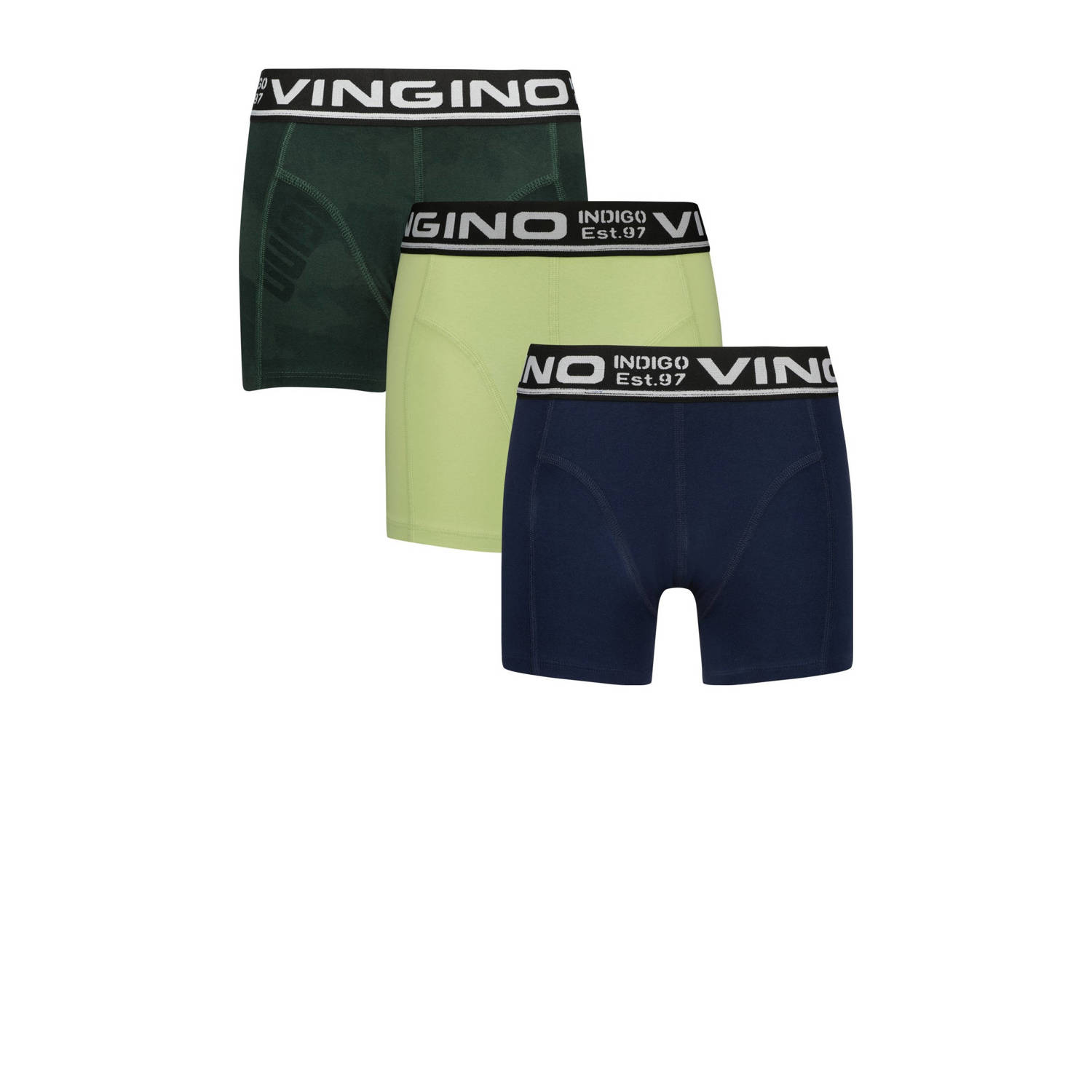 Vingino boxershort Mingle set van 3 limegroen donkerblauw donkergroen