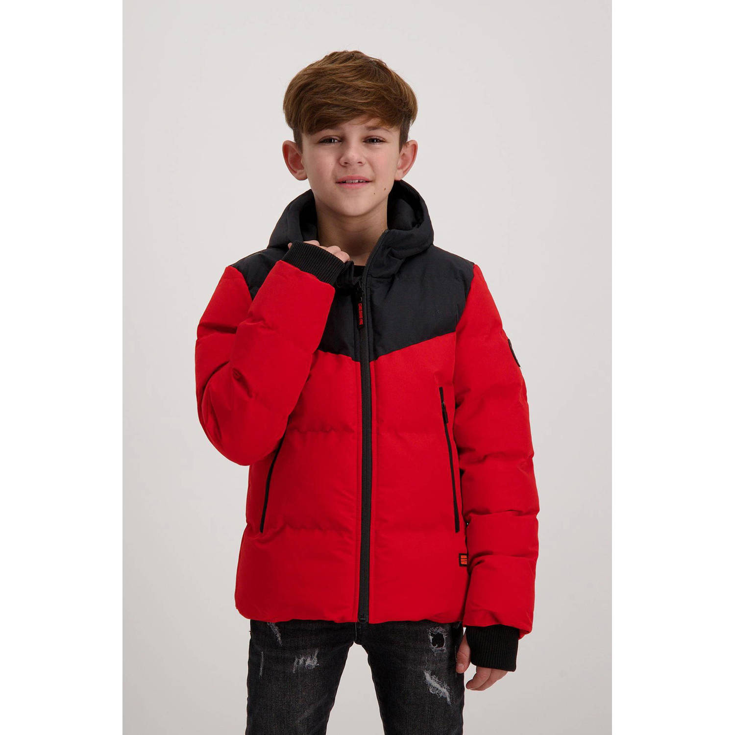 Cars gewatteerde tussenjas AMBOY rood zwart Jongens Polyester Capuchon 176