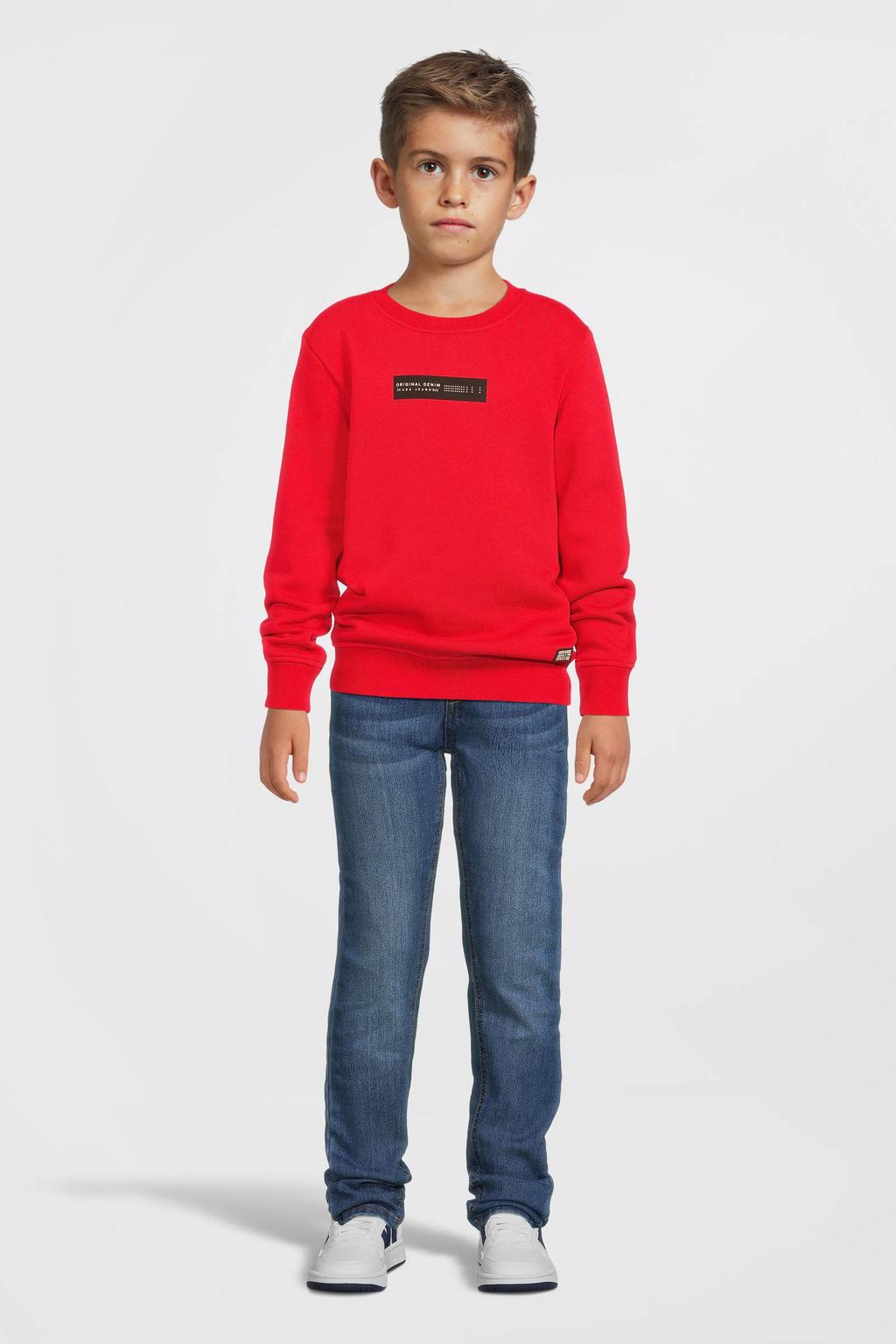 Rode jongens Cars sweater met printopdruk, lange mouwen, ronde hals en geribde boorden