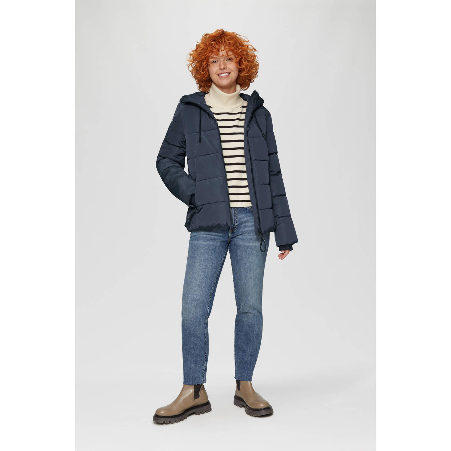Q S by s.Oliver gewatteerde winterjas donkerblauw