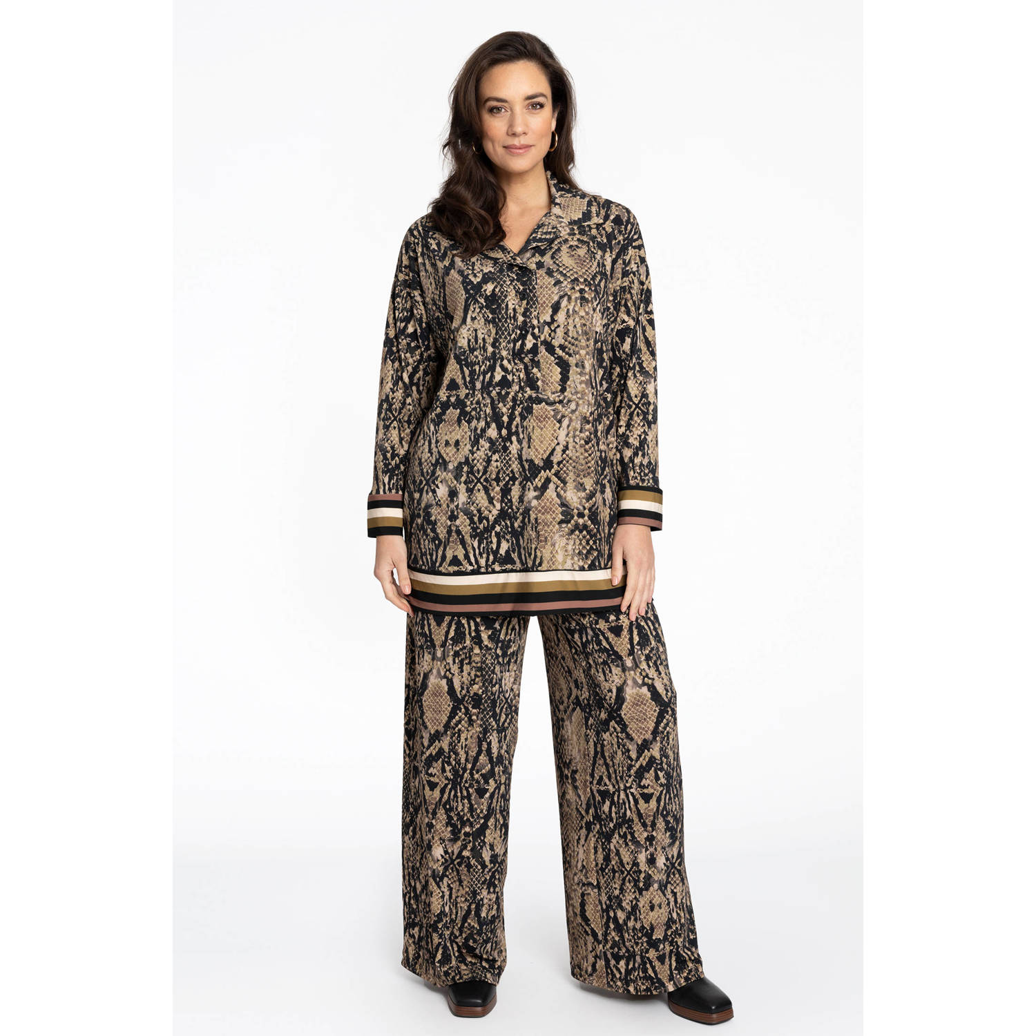 YOEK loose fit broek met dierenprint bruin
