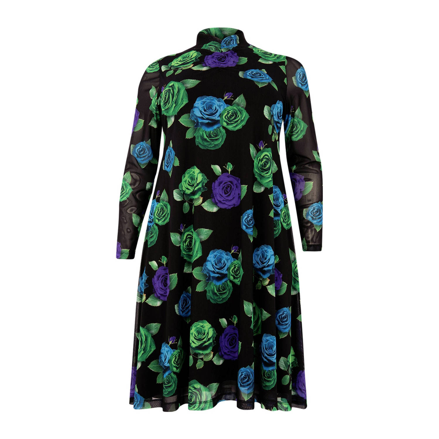 YOEK gebloemde jurk zwart blauw groen