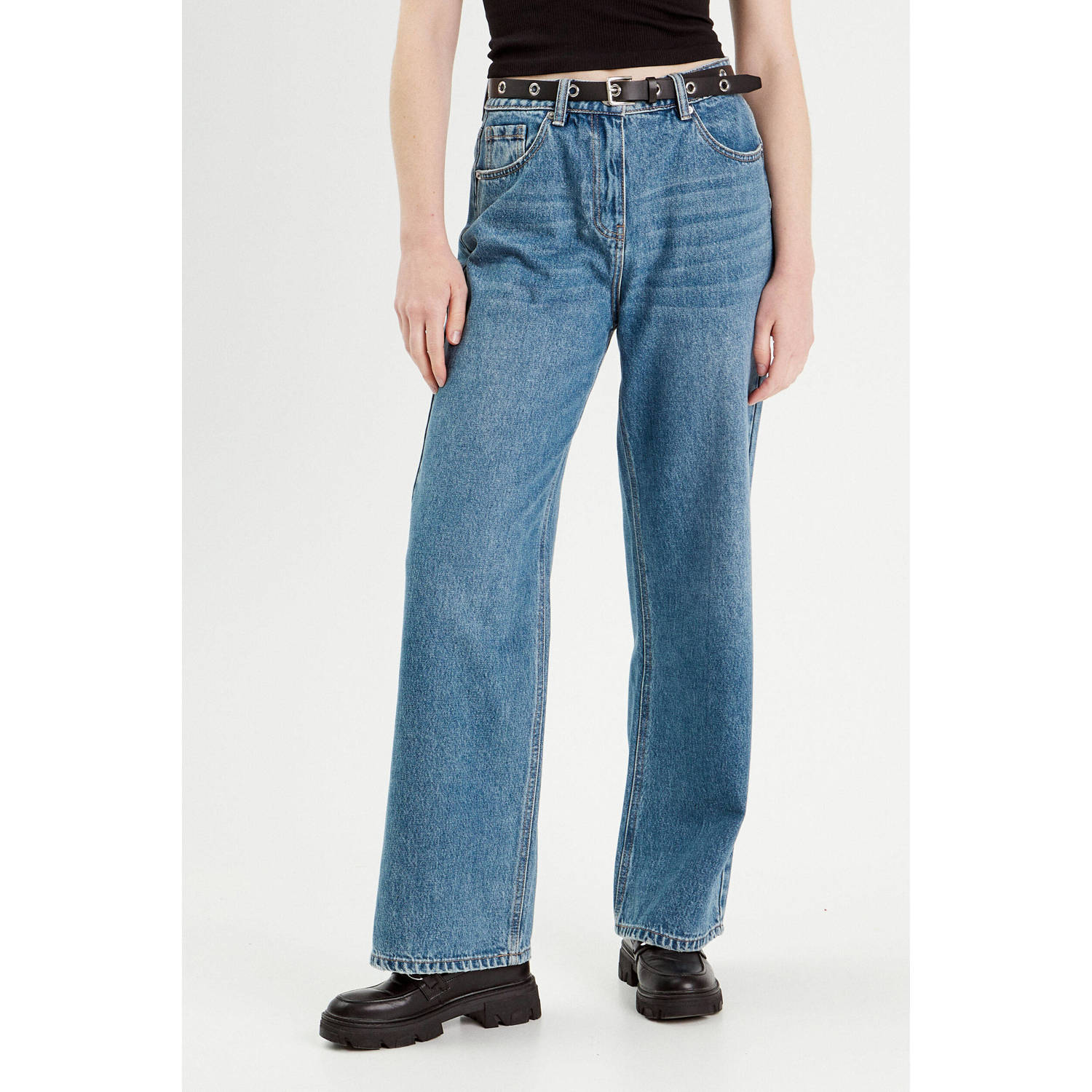 Cache high waist wide leg jeans medium blue