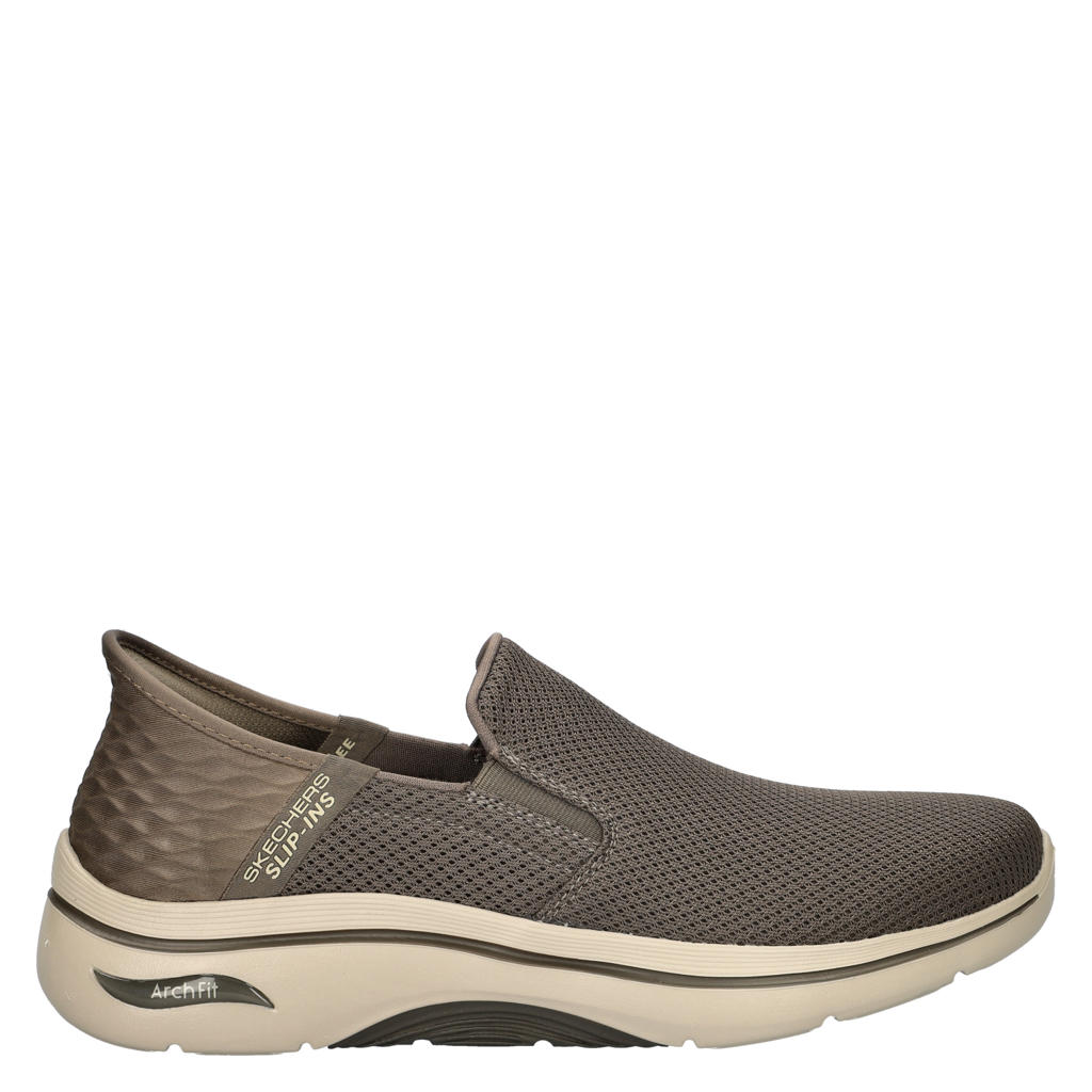 Taupe heren Skechers Hands Free Slip-Ins Go Walk Arch Fit 2.0 sneakers van nylon met effen