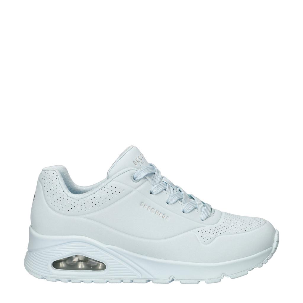 Lichtblauwe dames Skechers Stand On Air sneakers van imitatieleer met veters