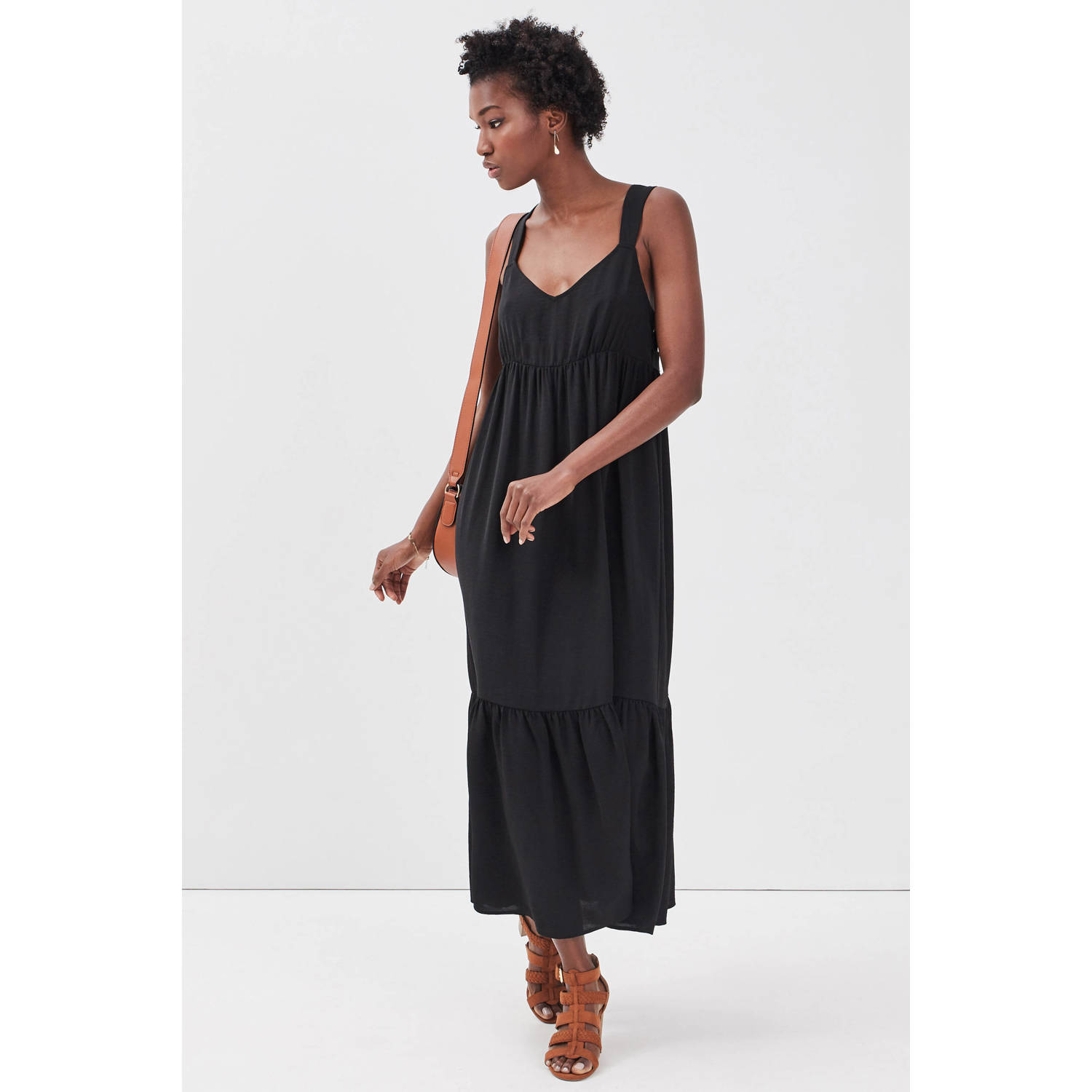 Cache maxi jurk met open rug zwart