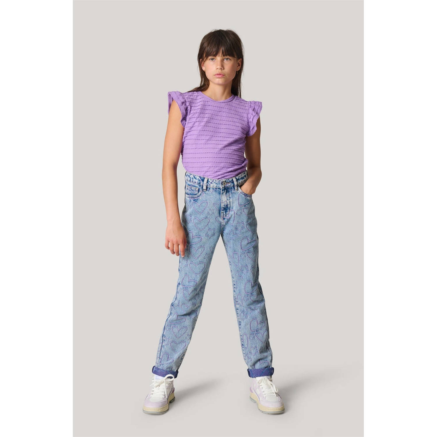 Shoeby mom jeans met hartjes blue denim