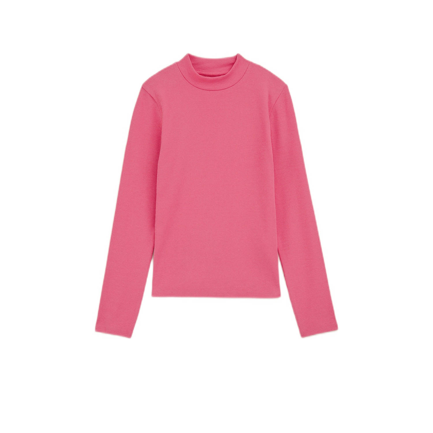 WE Fashion ribgebreide longsleeve felroze Meisjes Katoen Col Effen 110 116