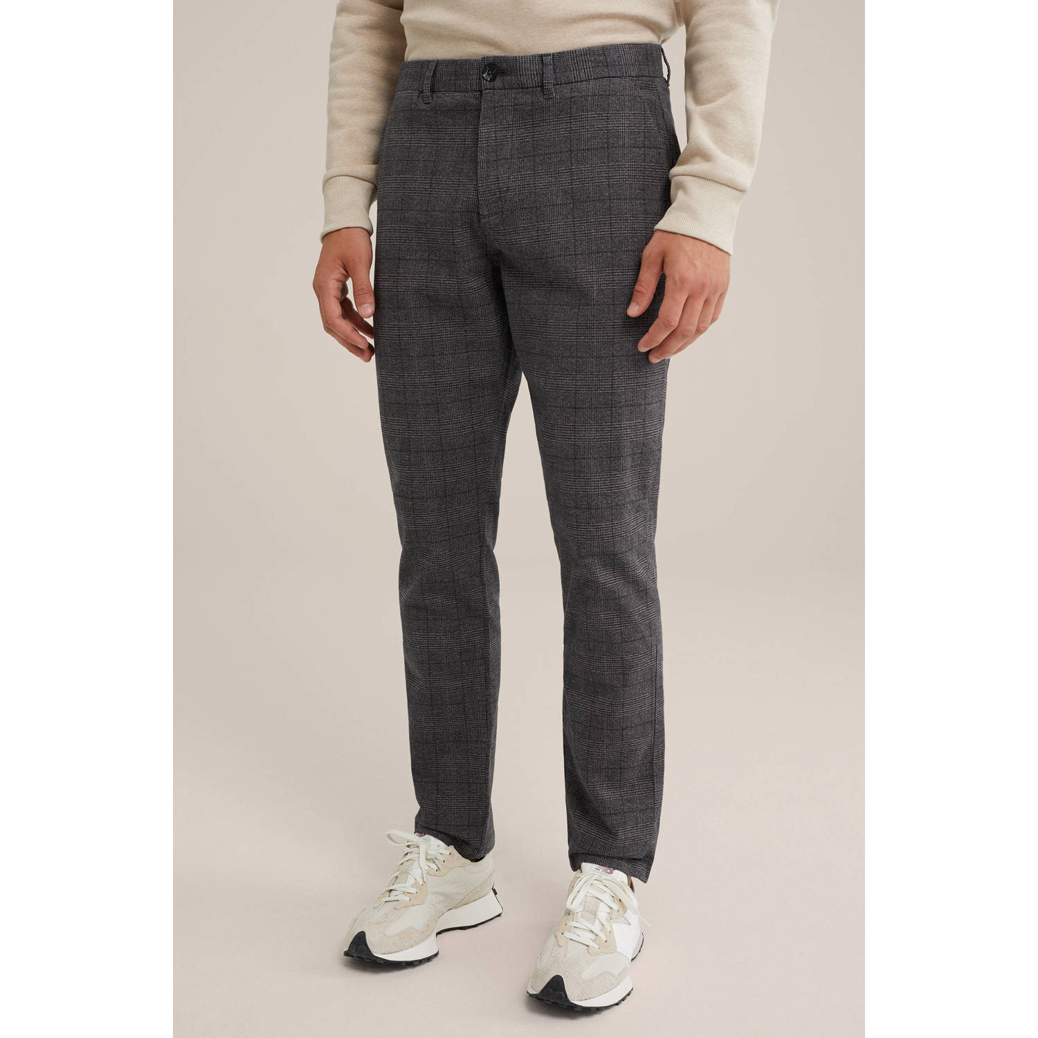 WE Fashion geruite regular fit pantalon dark smoke
