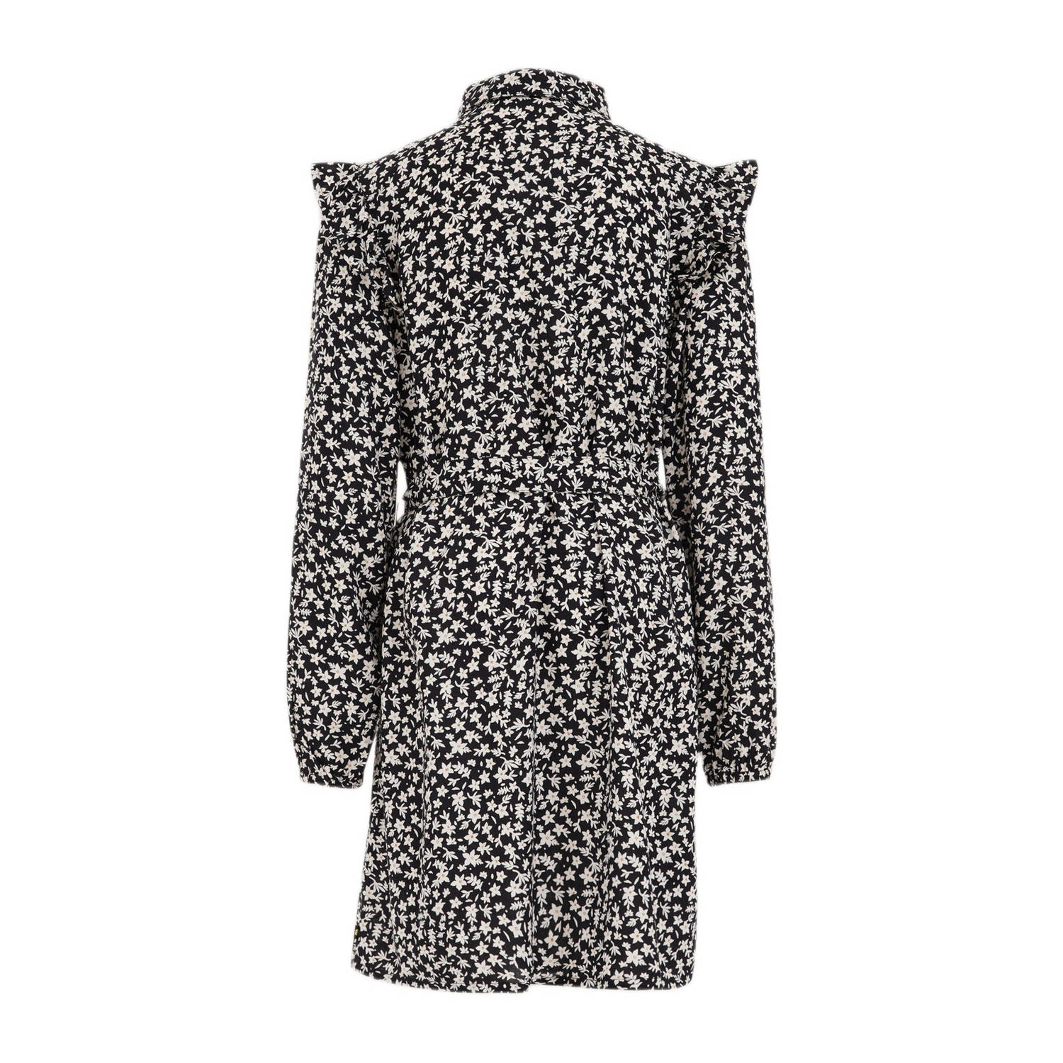 WE Fashion jurk met all over print en ruches rood roze