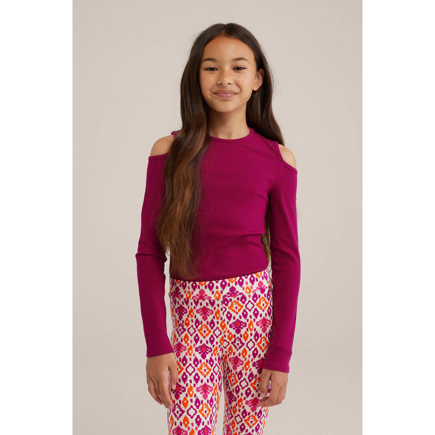 WE Fashion top zwart Rood Meisjes Katoen Ronde hals Effen 110 116