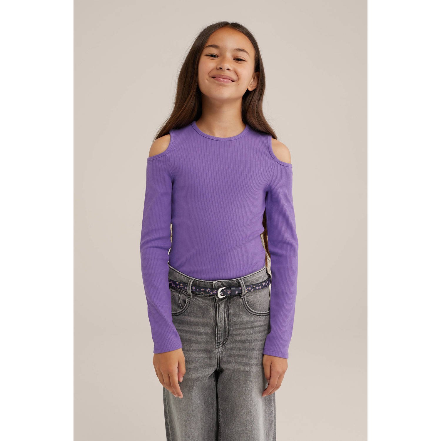 WE Fashion top paars Meisjes Katoen Ronde hals Effen 110 116