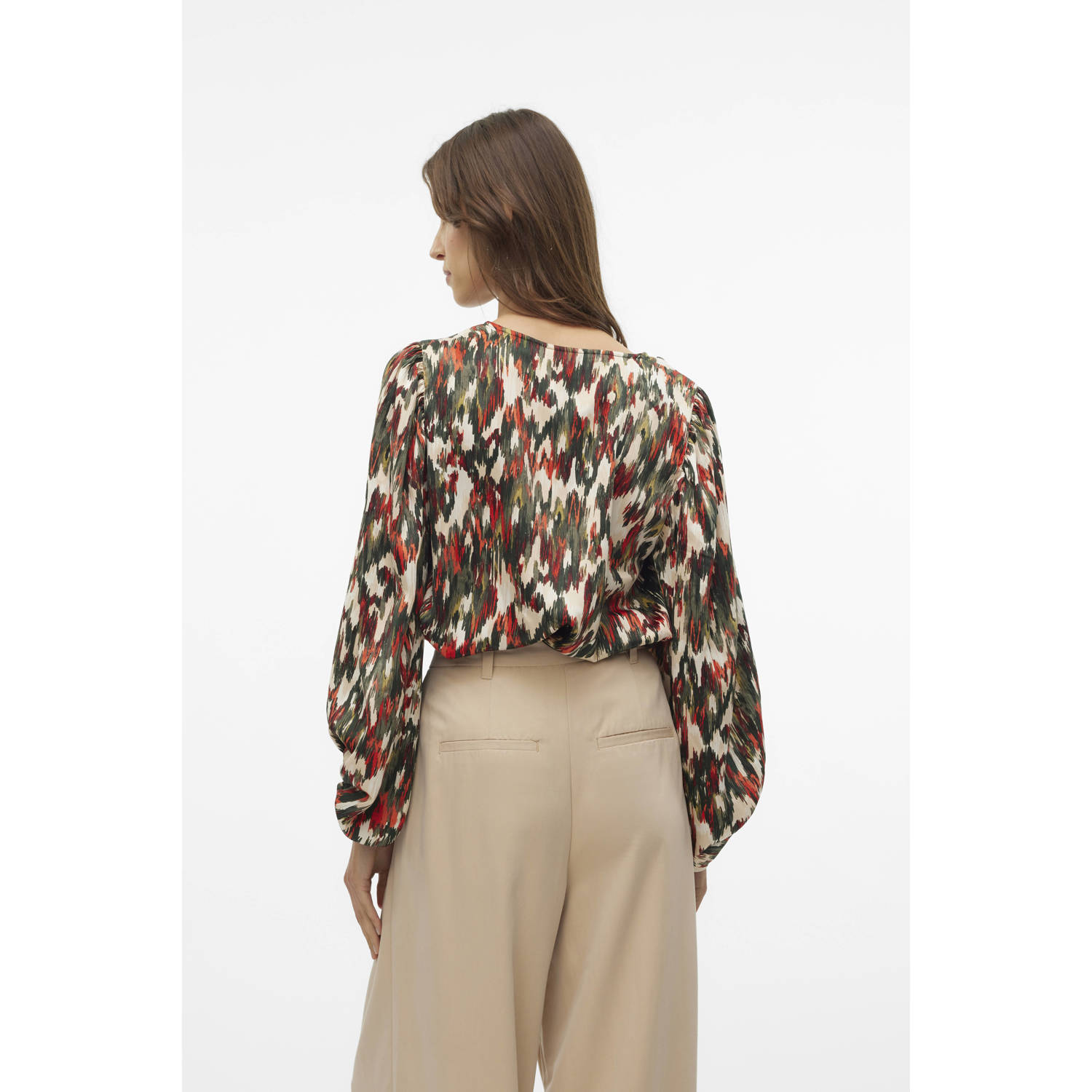 VERO MODA top VMMINA met all over print groen rood beige