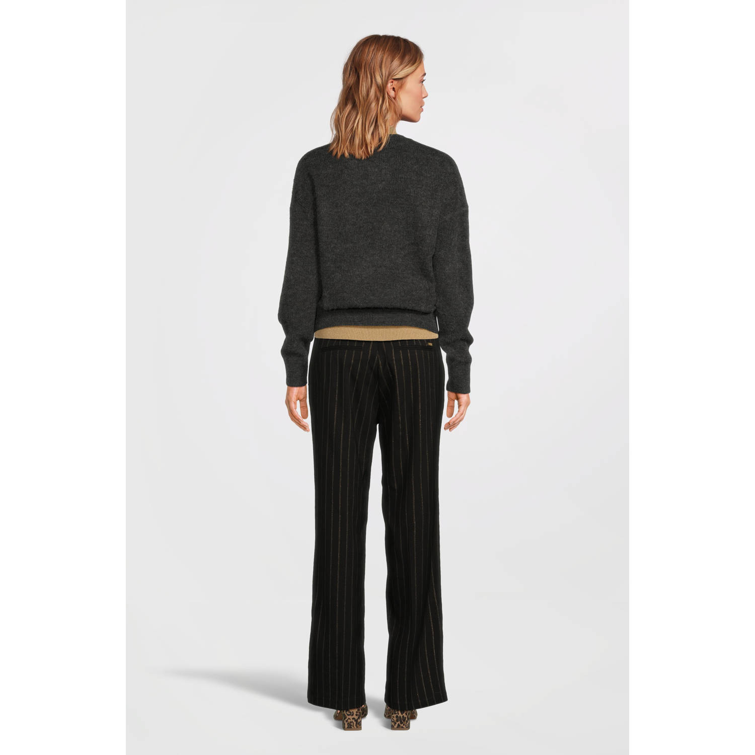 Scotch & Soda wide leg pantalon met krijtstreep zwart