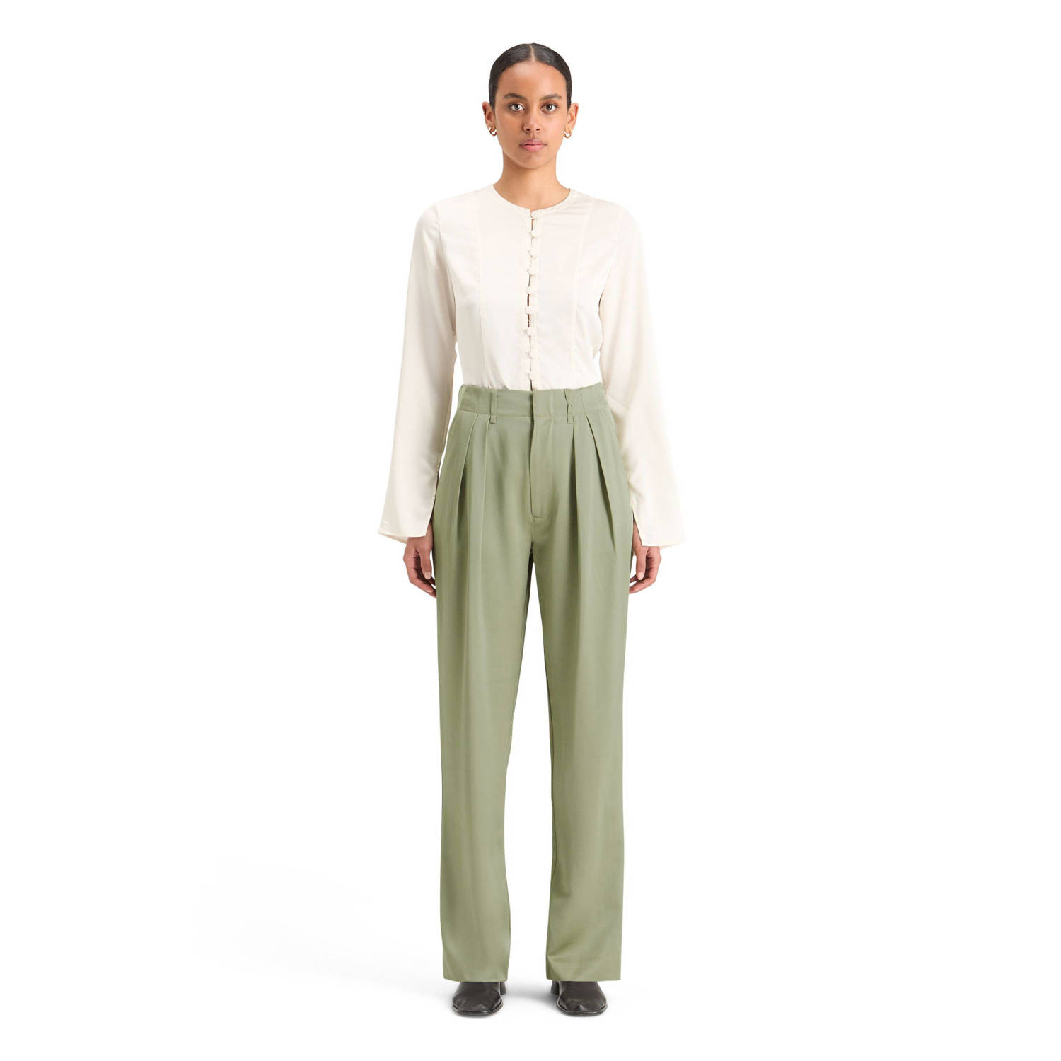 Scotch & Soda high waist tapered fit pantalon olijfgroen